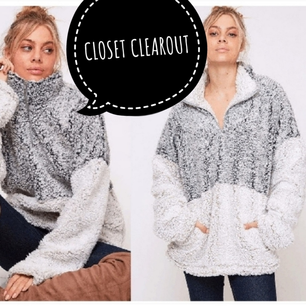 NEW 2 TONE FAUX FUR SHERPA PULL OVER TOP JACKET - Picture 1 of 6